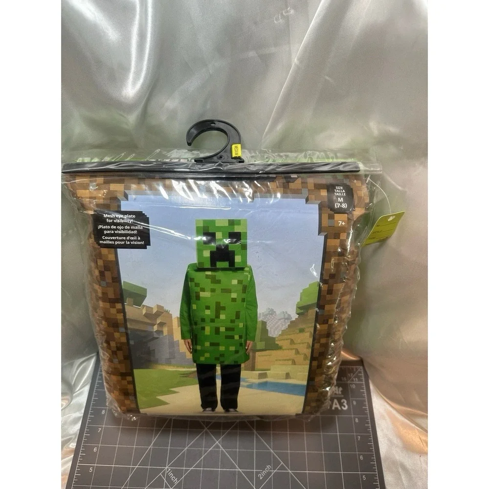 Minecraft Creeper Child Costume, Size M (7-8), Mask And Body, crack In Mask NEW - Picture 1 of 9